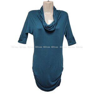 𝅺BLUE Tunic with Cowl Neck Stretchy Top- Size M